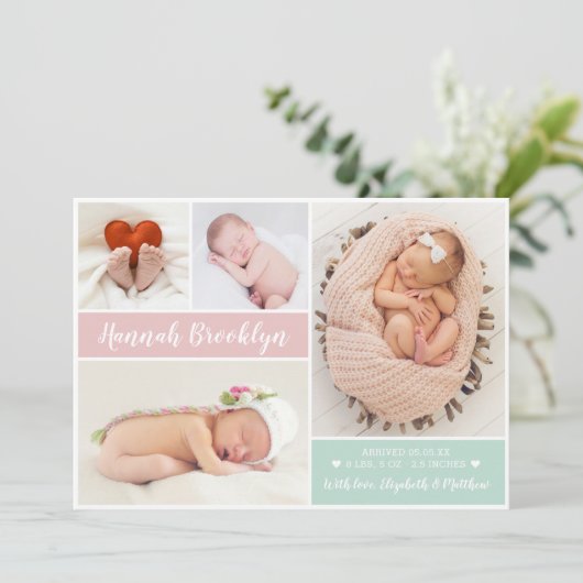Moderne Multi Photo Announcement Card Aankondiging (Staand voorkant)