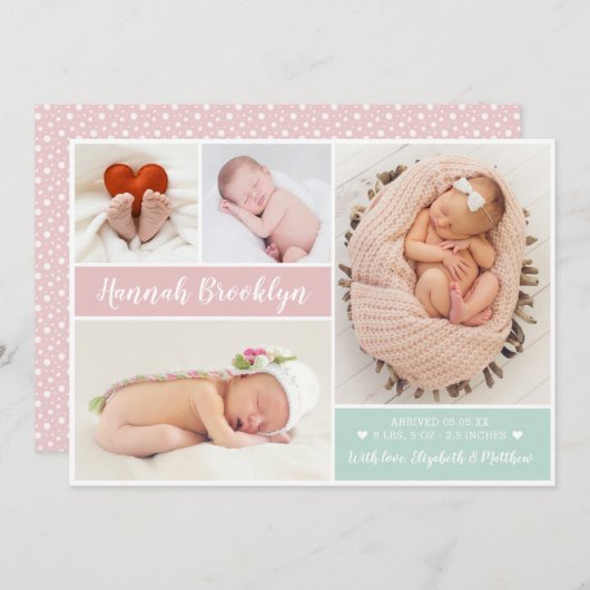 Moderne Multi Photo Announcement Card Aankondiging (Voorkant / Achterkant)