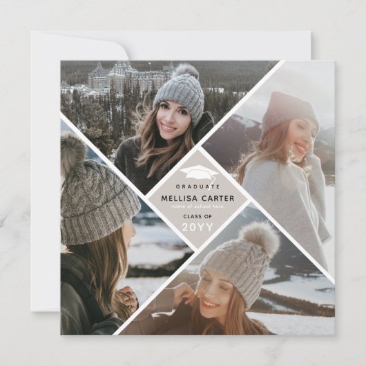 Moderne Multi-Photo Collage Afstuderen Aankondiging (Voorkant)