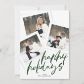 Moderne Multi Photo Collage Green Brush Happy Feestdagenkaart (Voorkant)