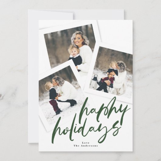 Moderne Multi Photo Collage Green Brush Happy Feestdagenkaart (Voorkant)