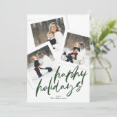 Moderne Multi Photo Collage Green Brush Happy Feestdagenkaart (Staand voorkant)