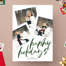 Moderne Multi Photo Collage Green Brush Happy Feestdagenkaart