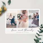 Moderne Multi Photo Collage Love and Bedankt Weddi<br><div class="desc">Deze drie foto-collage bruiloft is gewoon te danken aan de sjabloon van uw kaart en biedt een scherpe moderne look. We hebben afgeronde hoeken gekozen als de standaardvorm, maar je kunt dat gemakkelijk veranderen in scherpe hoeken, want die blik werkt ook heel goed met dit ontwerp! We hebben dit minimalistische...</div>