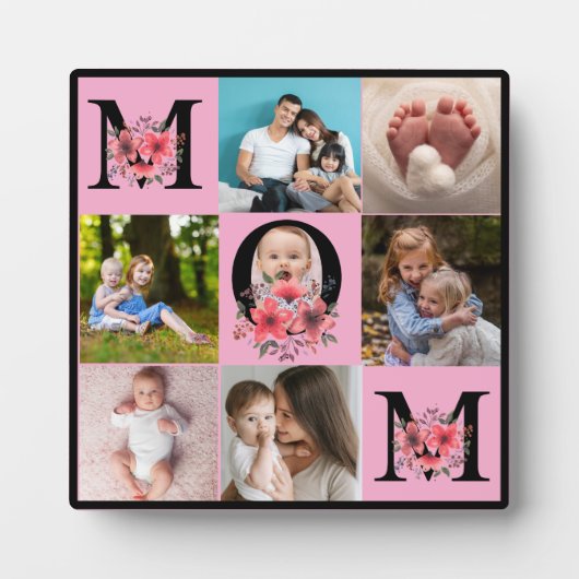 Moderne Multi-Photo Collage MOM Gift Plaque Fotoplaat (Voorkant)