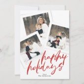 Moderne Multi Photo Collage Rood Borstel Happy Feestdagenkaart (Voorkant)