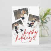 Moderne Multi Photo Collage Rood Borstel Happy Feestdagenkaart (Staand voorkant)