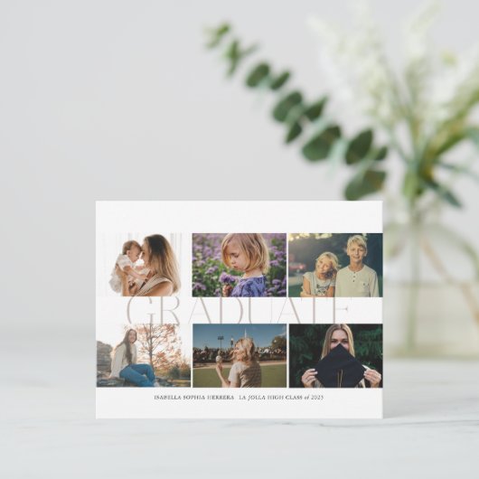 Moderne Multi-Photo Dan/Now Afstuderen Aankondigin Briefkaart (Staand voorkant)