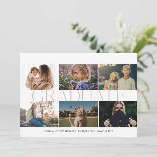 Moderne Multi-Photo Dan/Now Afstuderen Aankondigin Kaart (Staand voorkant)