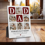 Moderne Multi Photo Grid Cute DAD Gift Fotoplaat<br><div class="desc">Creëer je eigen DAD plaquette met deze moderne multi-foto raster collage en tekst. Design beschikt over 6 foto's met gebogen hoekvierkanten met de tekst DAD in inbreekbare blokken die in elke kleur kunnen worden gewijzigd. De tekst 'World's Best Daddy' met een schattig vadercitaat dat kan worden bewaard of aangepast om...</div>