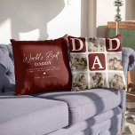 Moderne Multi Photo Grid Cute DAD Gift Kussen<br><div class="desc">Creëer uw eigen DAD-kussen met deze moderne multi-fotoraster collage en tekst. Het ontwerp kenmerkt 6 Foto's met gebogen hoekvierkantjes met tekst DAD in woedende blokken die in om het even welke kleur kunnen worden veranderd. Aan de andere kant de tekst 'World's Best Papa' met een schattige vaders quote die kan...</div>