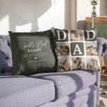 Moderne Multi Photo Grid Cute DAD Gift Kussen<br><div class="desc">Creëer uw eigen DAD-kussen met deze moderne multi-fotoraster collage en tekst. Het ontwerp kenmerkt 6 Foto's met gebogen hoekvierkantjes met de tekst DAD in khaki groene blokken die in om het even welke kleur kunnen worden veranderd. Aan de andere kant de tekst 'World's Best Papa' met een schattige vaders quote...</div>