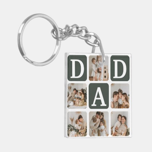 Moderne Multi Photo Grid Cute DAD Gift Sleutelhanger (Voorkant Links)