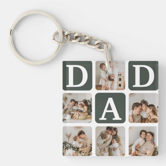 Moderne Multi Photo Grid Cute DAD Gift Sleutelhanger (Voorkant)