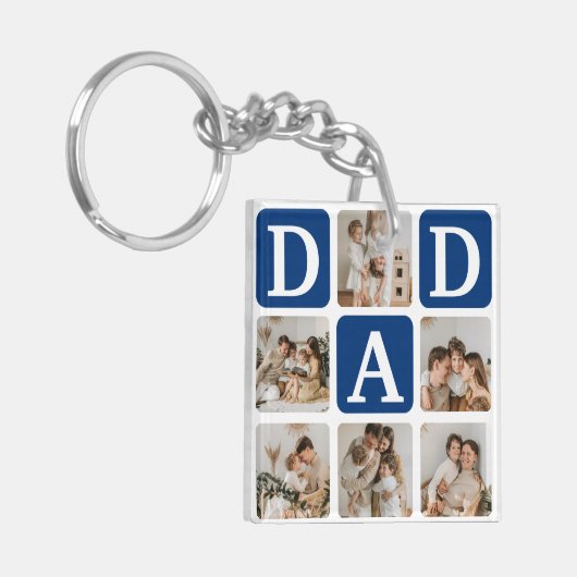 Moderne Multi Photo Grid Cute DAD Gift Sleutelhanger (Voorkant Links)