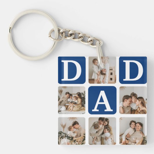Moderne Multi Photo Grid Cute DAD Gift Sleutelhanger (Voorkant)