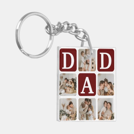 Moderne Multi Photo Grid Cute DAD Gift Sleutelhanger (Voorkant Links)