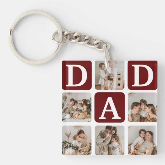 Moderne Multi Photo Grid Cute DAD Gift Sleutelhanger (Voorkant)