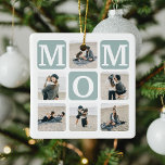 Moderne Multi Photo Grid Cute MOM Gift Keramisch Ornament<br><div class="desc">Creëer uw eigen MOM kerstversiering met deze moderne multi-foto grid collage en tekst. Ontwerp beschikt over 6 foto's met gebogen hoekvierkanten met de tekst MOM in blauwgroen blokken die kunnen worden gewijzigd in elke kleur. Op de keerzijde de tekst 'World's Best Mommy' met een schattig moedercitaat dat bewaard of aangepast...</div>