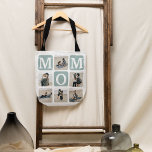 Moderne Multi Photo Grid Cute MOM Gift Tote Bag<br><div class="desc">Creëer uw eigen MOM-canvas tas met deze moderne multi-foto raster collage en tekst. Het ontwerp kenmerkt 6 Foto's met gebogen hoekvierkantjes met de tekst MOM in blauwgroen blokken die in om het even welke kleur kunnen worden veranderd. Aan de andere kant de tekst 'De beste mammie van de wereld' met...</div>