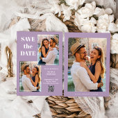 Moderne Multi Photo Lavendel | QR-code Save The Date