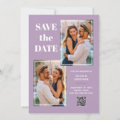 Moderne Multi Photo Lavendel | QR-code Save The Date (Voorkant)