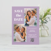 Moderne Multi Photo Lavendel | QR-code Save The Date (Staand voorkant)