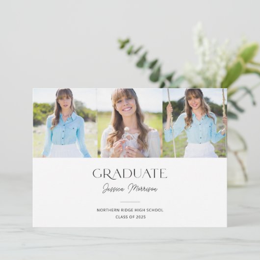 Moderne Multi-Photo Script Name Graduation Party Kaart (Staand voorkant)