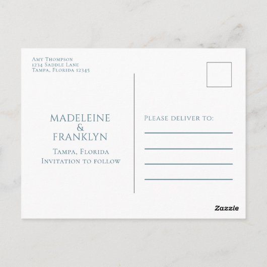 Moderne Multi Photo Simple Blue Calligraphy Script Briefkaart (Achterkant)