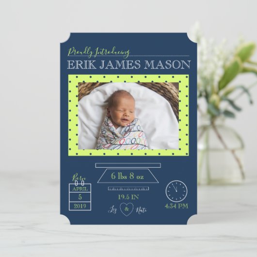 Moderne Multi Photo Simple Elegant Newborn Boy Sta Kaart (Staand voorkant)