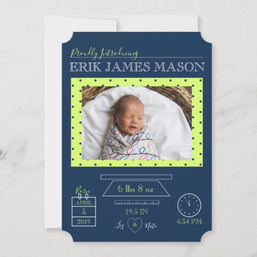 Moderne Multi Photo Simple Elegant Newborn Boy Sta Kaart (Voorkant)