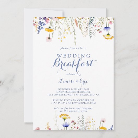 Moderne Multicolor Wildflower bruiloft ontbijt Kaart (Voorkant)