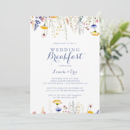Moderne Multicolor Wildflower bruiloft ontbijt Kaart (Staand voorkant)