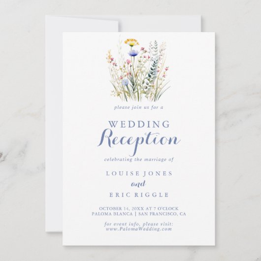Moderne Multicolor Wildflower bruiloft receptie Kaart (Voorkant)