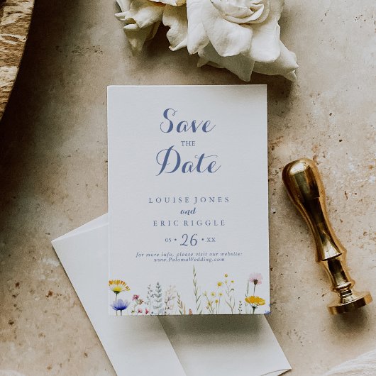 Moderne Multicolor Wildflower bruiloft Save The Date