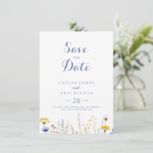 Moderne Multicolor Wildflower bruiloft Save The Date (Staand voorkant)