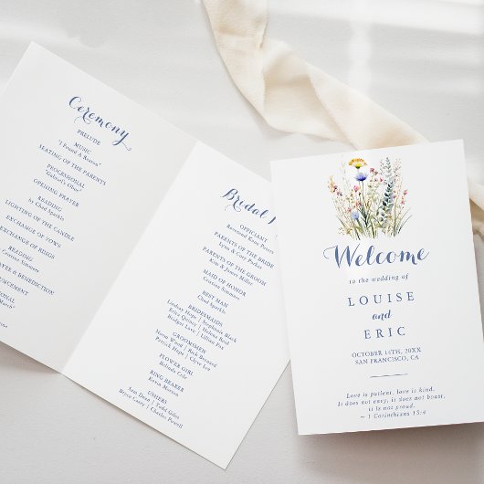 Moderne Multicolor Wildflower Gevouwen bruiloft Programma