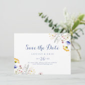 Moderne Multicolor Wildflower Horizontale Huwelijk Save The Date (Staand voorkant)