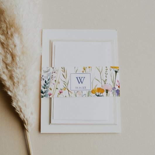 Moderne Multicolor Wildflower Monogram Huwelijk Uitnodigingen Wikkel