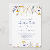 Moderne Multicolor Wildflower Nuestra Boda bruilof Kaart (Voorkant)