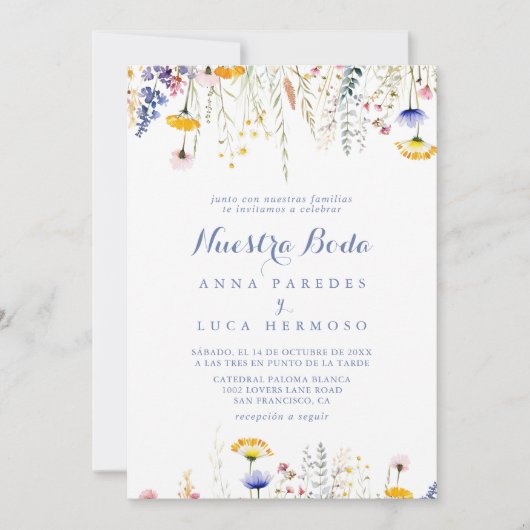Moderne Multicolor Wildflower Nuestra Boda bruilof Kaart (Voorkant)