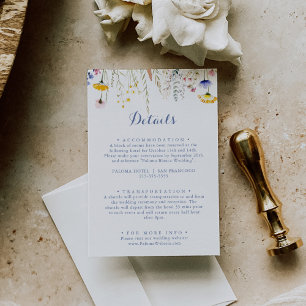 Moderne Multicolor Wildflower Wedding Details Informatiekaartje