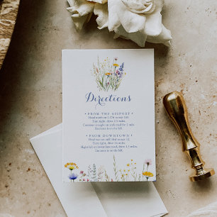 Moderne Multicolor Wildflower Wedding Routebeschri Informatiekaartje