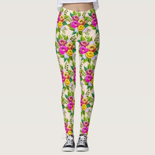 Moderne Multicolored Flowers op Ivoorkust Leggings (Voorkant)