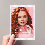 Moderne Multicolour Gingham Fotoafstudeerfeest Acryl Uitnodigingen (Insitu (Draagbaar))