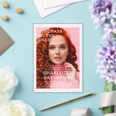 Moderne Multicolour Gingham Fotoafstudeerfeest Acryl Uitnodigingen (Insitu (Huwelijk))