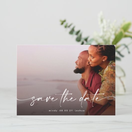 Moderne multifoto's met volledige afleding save the date (Staand voorkant)