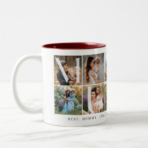 Moderne Mummy Collage, 10 Fotorooster, Gift voor M Tweekleurige Koffiemok