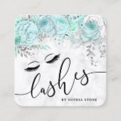 Moderne  munt bloemenwitte marmeren wimpers vierkante visitekaartje (Voorkant)