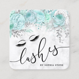 Moderne  munt bloemenwitte marmeren wimpers vierkante visitekaartje